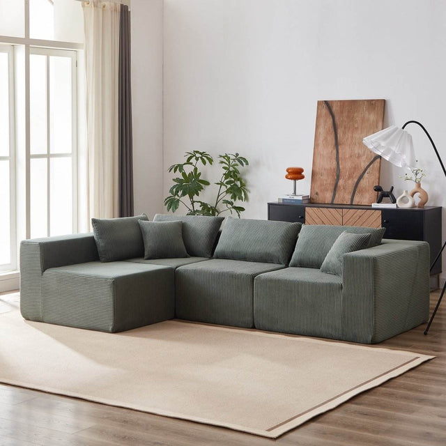 Corduroy Modular L-Shaped Sectional Sofa Set - Omega Lifestyles