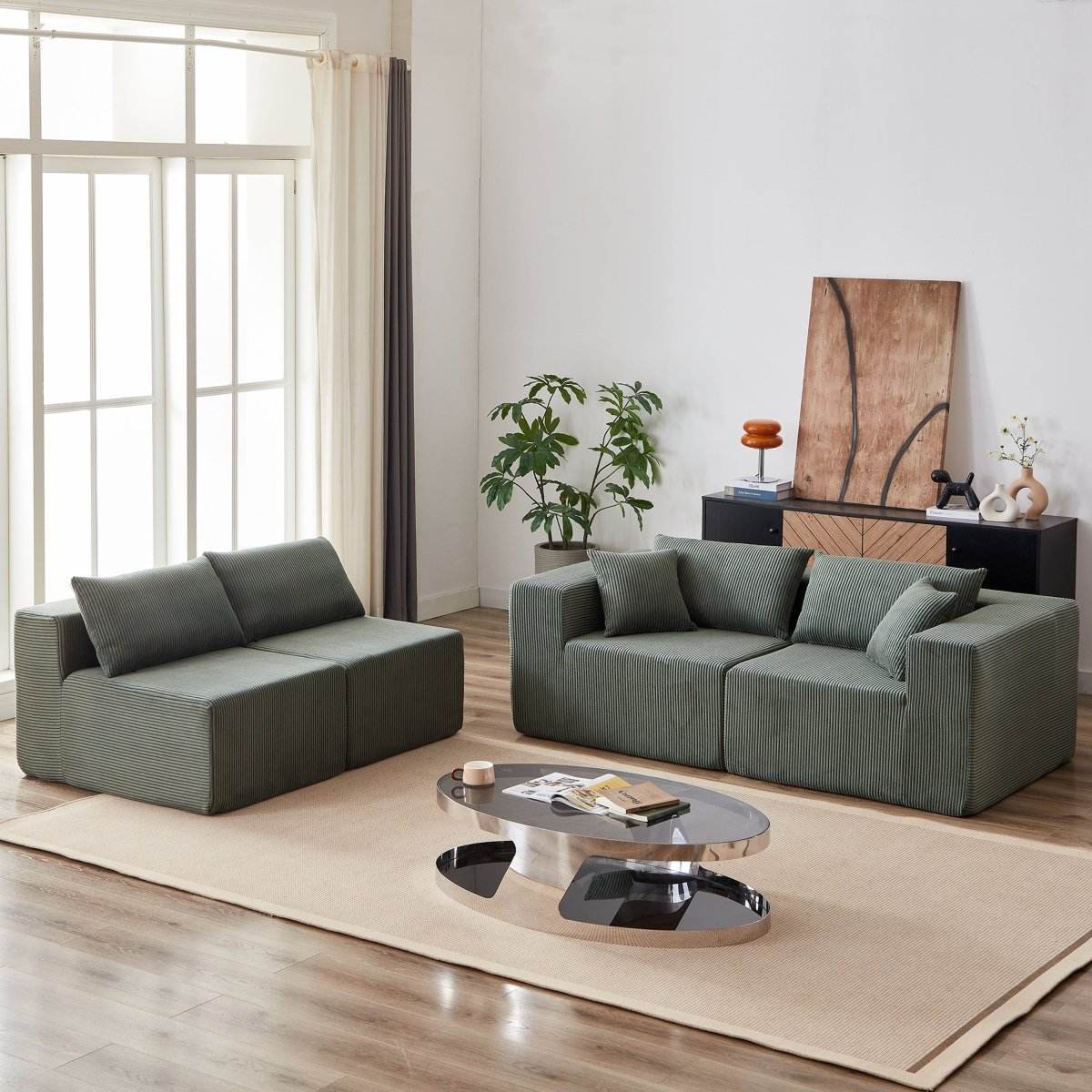 Corduroy Modular L-Shaped Sectional Sofa Set - Sleep Galleria