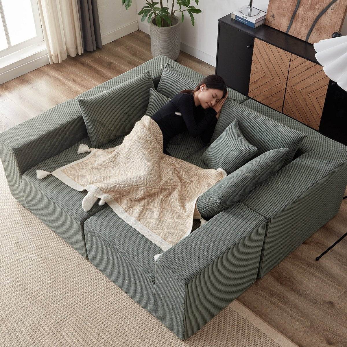 Corduroy Modular L-Shaped Sectional Sofa Set - Sleep Galleria