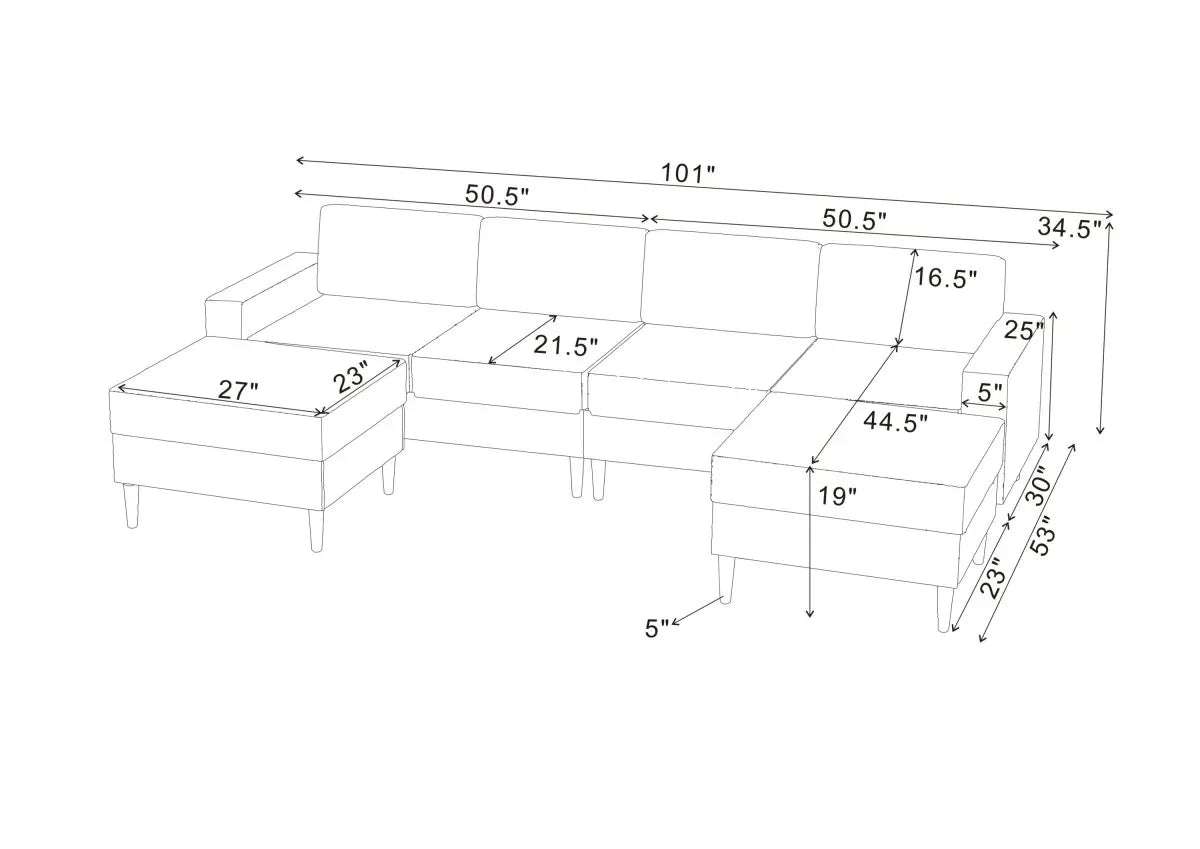 Corduroy Upholstered Modular Sectional With 2 Ottomans - Omega Lifestyles