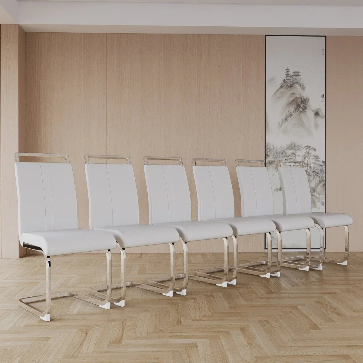 Cream MDF Modern 7-Piece Dining Table And Chair Set - Omega Lifestyles