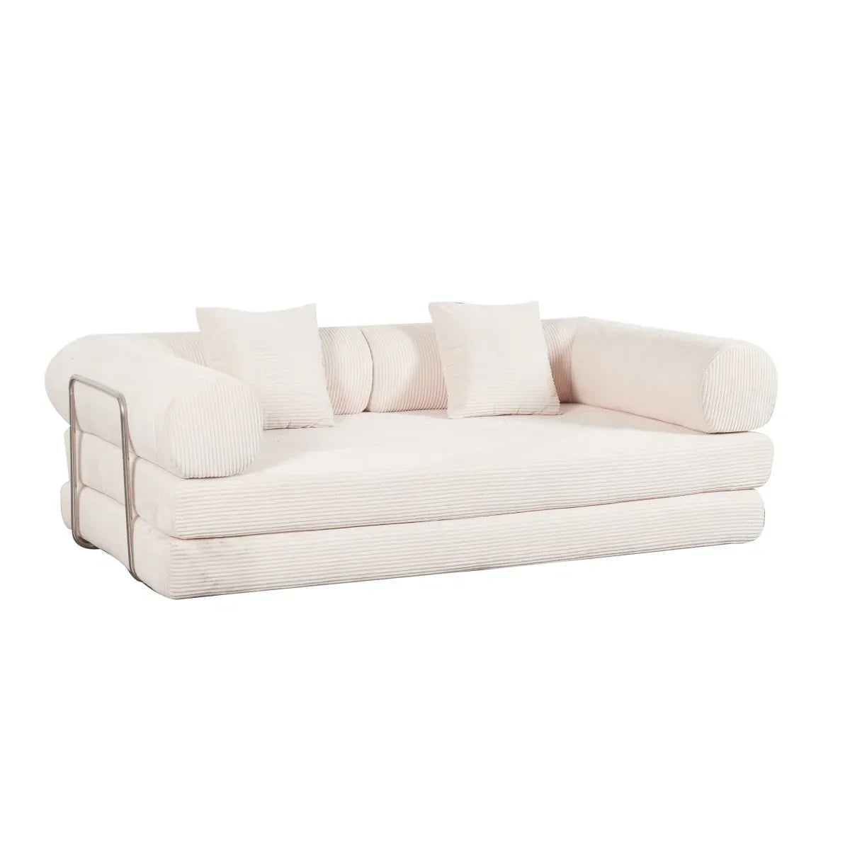 Cream Upholstered Folding Sofa Bed With Pillows - Omega Lifestyles