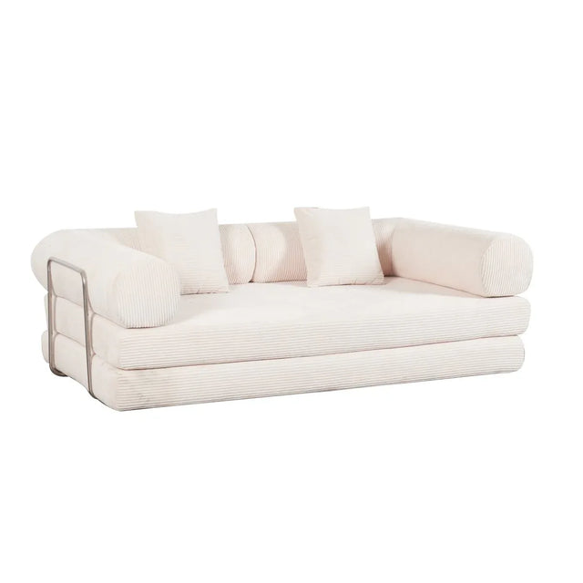 Cream Upholstered Folding Sofa Bed With Pillows - Omega Lifestyles