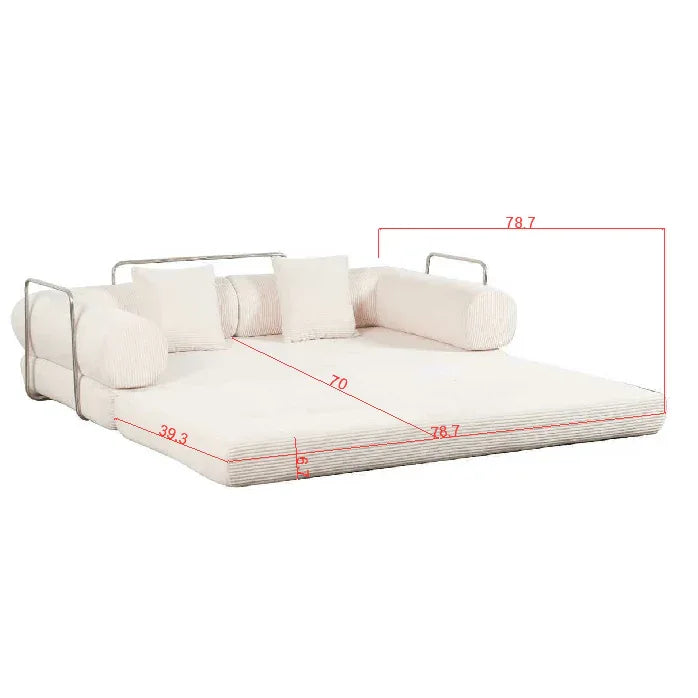 Cream Upholstered Folding Sofa Bed With Pillows - Omega Lifestyles
