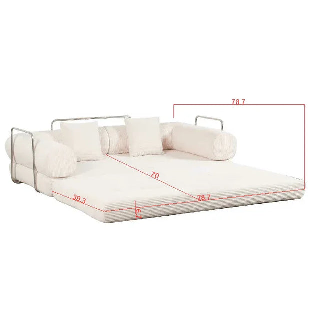 Cream Upholstered Folding Sofa Bed With Pillows - Omega Lifestyles