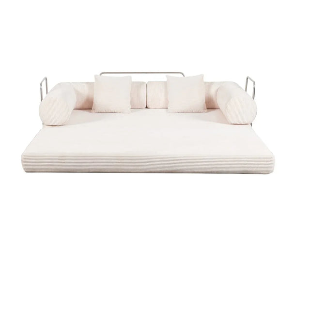 Cream Upholstered Folding Sofa Bed With Pillows - Omega Lifestyles