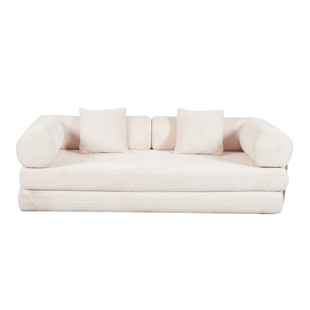 Cream Upholstered Folding Sofa Bed With Pillows - Omega Lifestyles