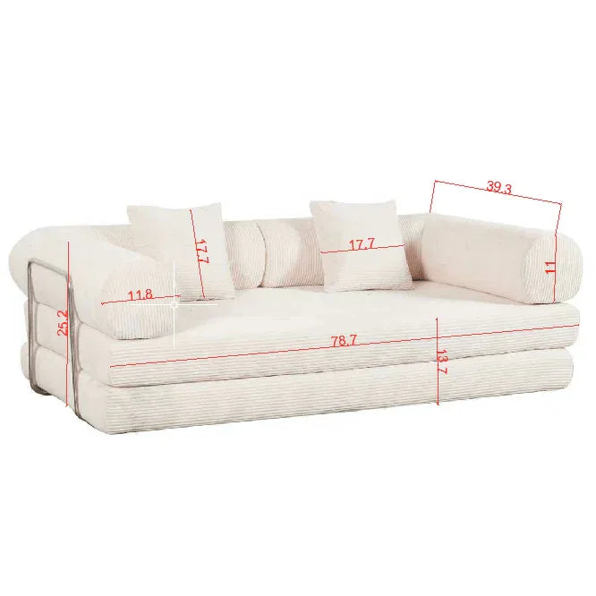 Cream Upholstered Folding Sofa Bed With Pillows - Omega Lifestyles