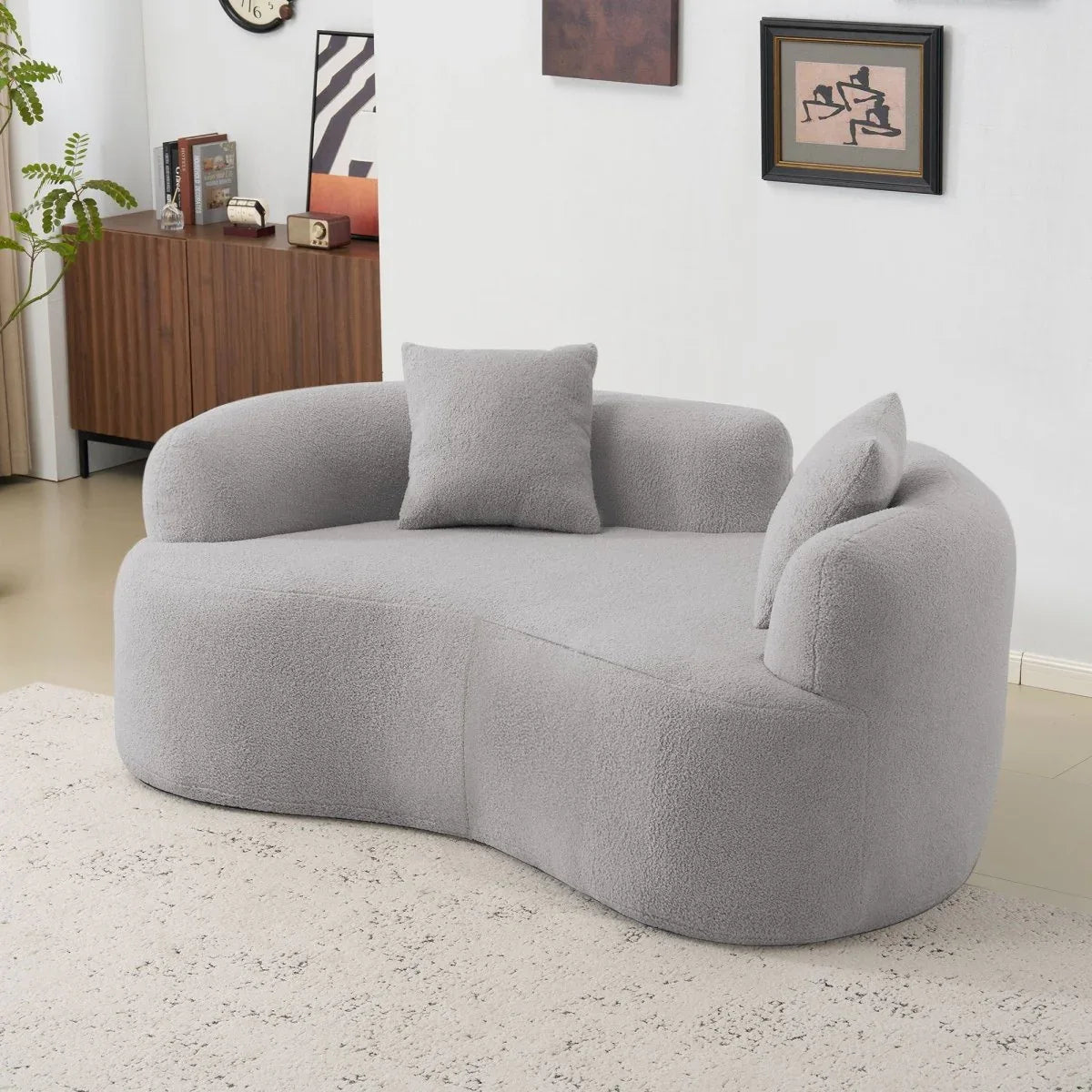Curved Grey Foam Spring Medium-Firm Loveseat - Omega Lifestyles