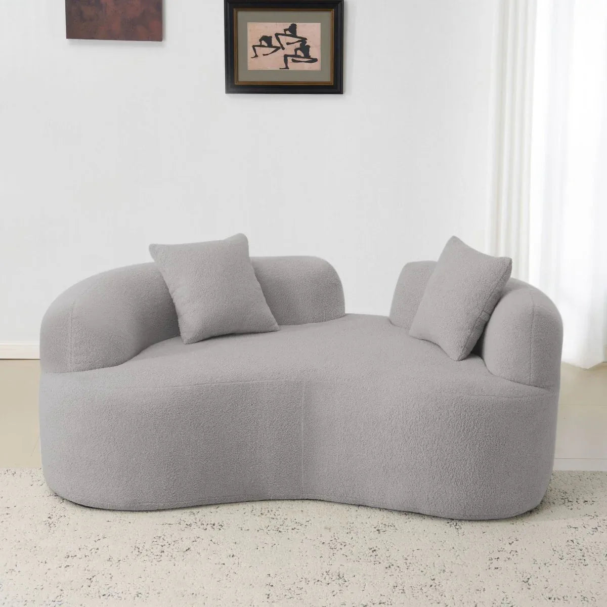 Curved Grey Foam Spring Medium-Firm Loveseat - Omega Lifestyles