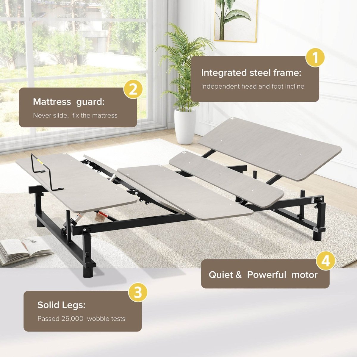 Electric Ergonomic Adjustable Steel King Bed Base With Remote - Driftwood - Omega Lifestyles