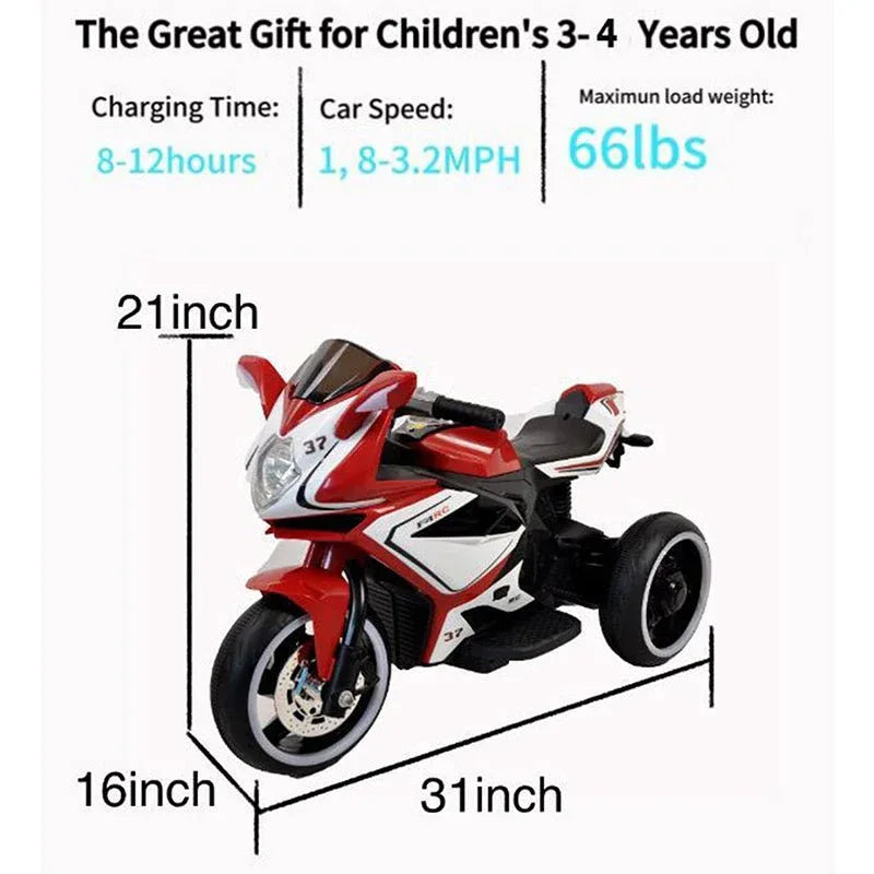 Electric Red Kids Ride-On Motorcycle With Lights - Omega Lifestyles