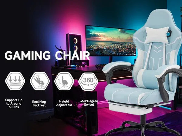 Ergonomic PU Leather Massage Gaming Chair With Footrest - Omega Lifestyles