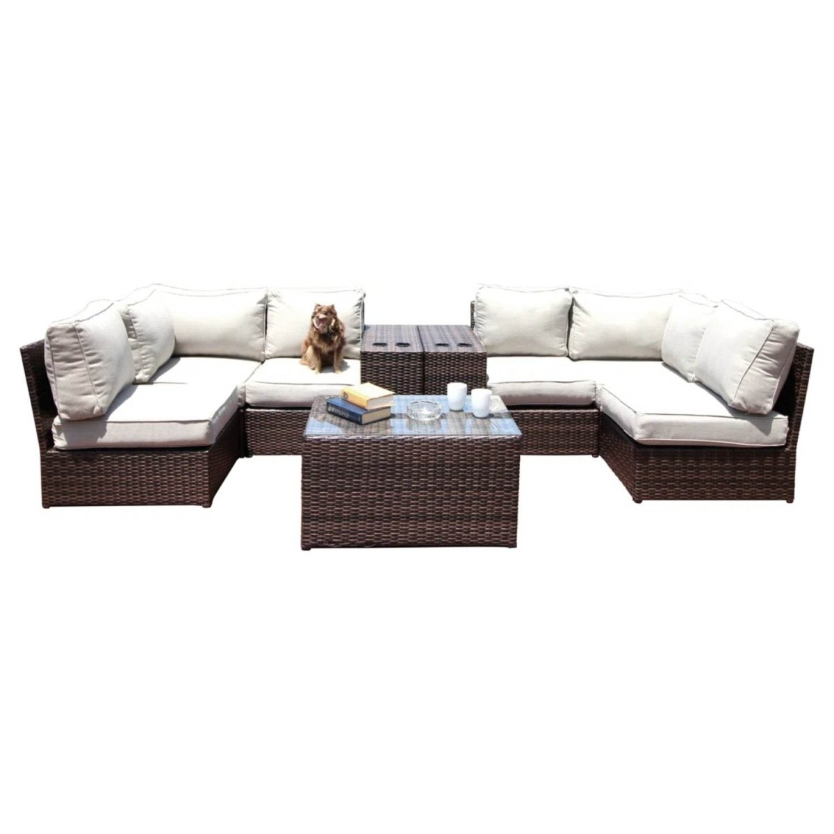 Espresso Weatherproof Outdoor Wicker Seating Set With Cushions - Driftwood - Omega Lifestyles