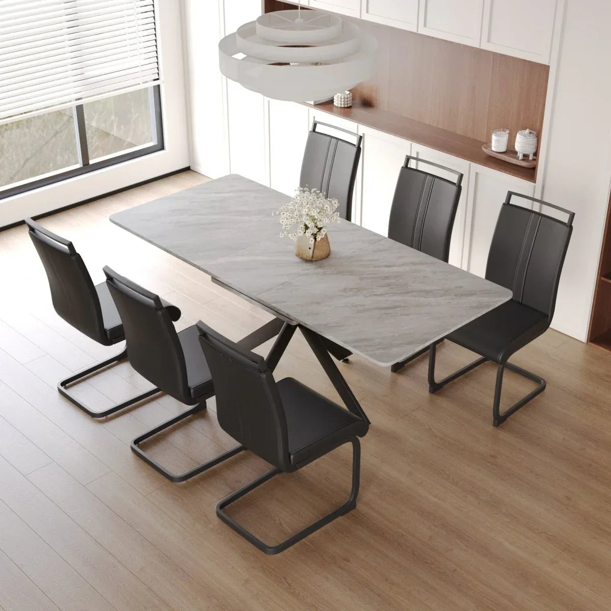 Expandable MDF Dining Table With 6 Cushioned Chairs Set - Omega Lifestyles