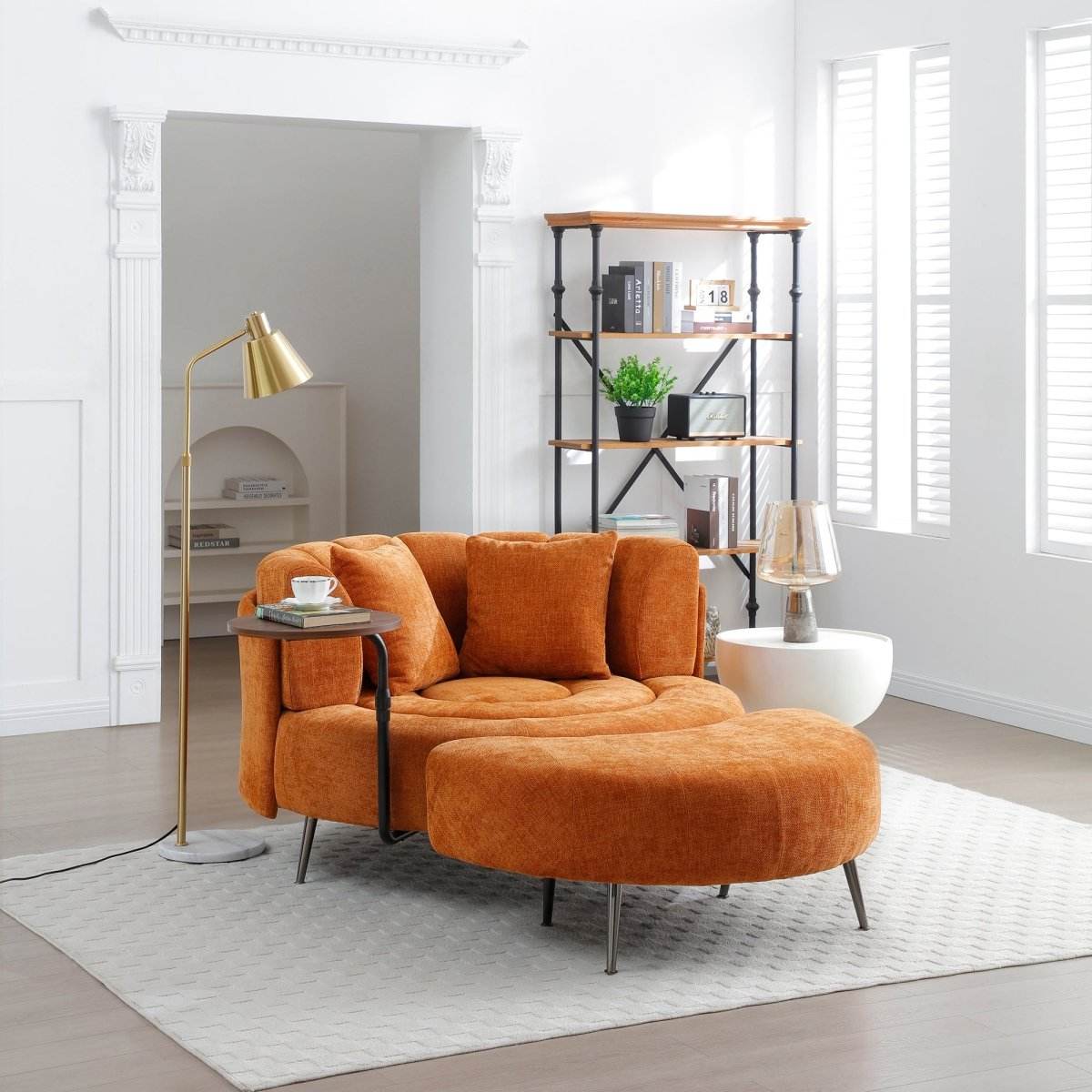 Extra Large Orange Chenille Barrel Chair With Ottoman - Sleep Galleria