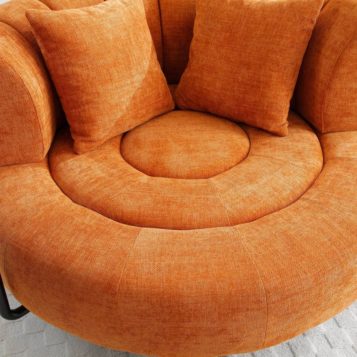 Extra Large Orange Chenille Barrel Chair With Ottoman - Sleep Galleria