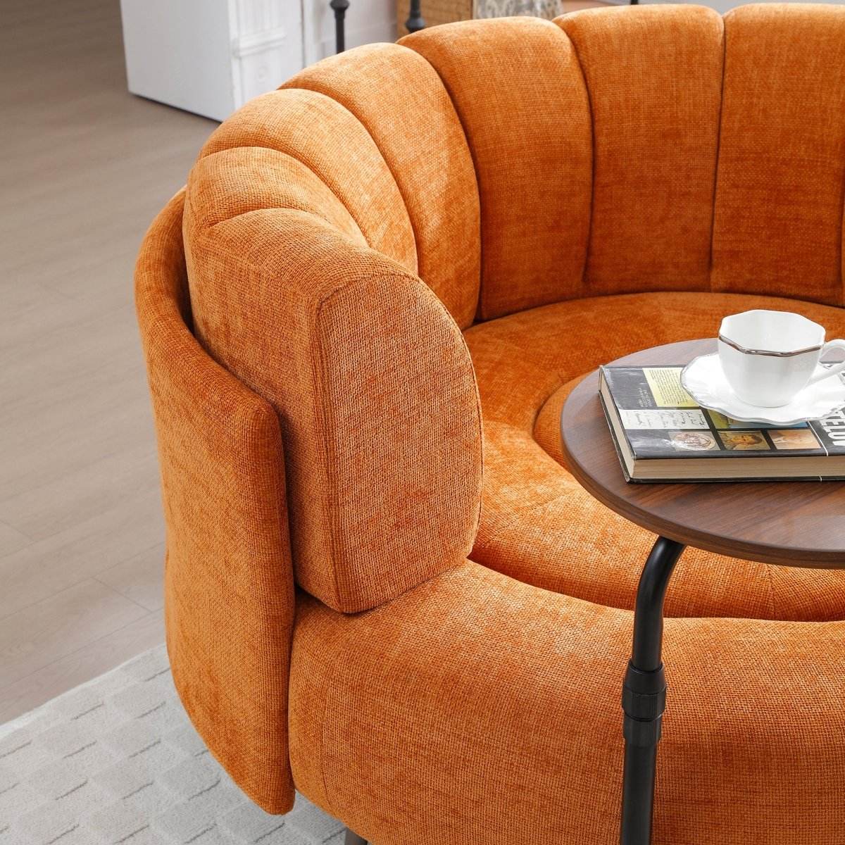 Extra Large Orange Chenille Barrel Chair With Ottoman - Sleep Galleria