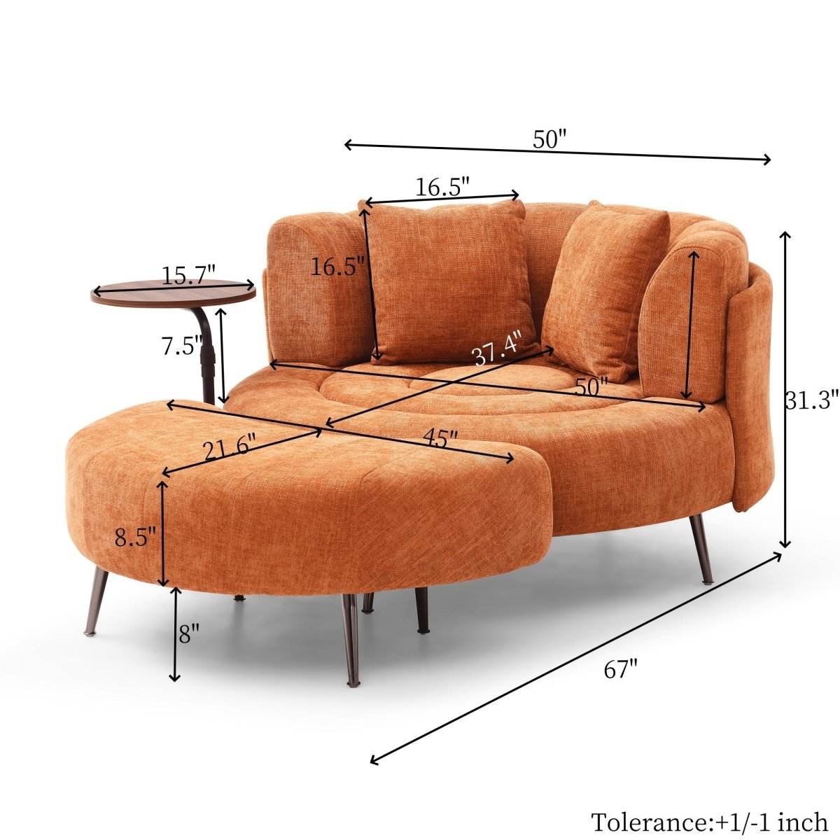 Extra Large Orange Chenille Barrel Chair With Ottoman - Sleep Galleria