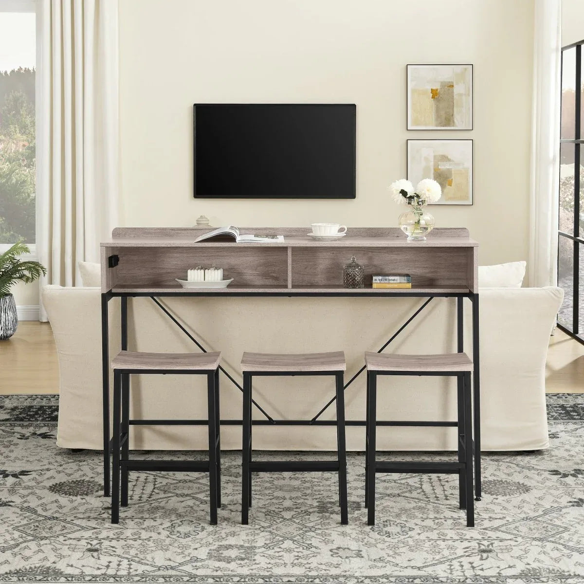 Farmhouse 4-Piece Bar Table And Saddle Stools Set - Omega Lifestyles