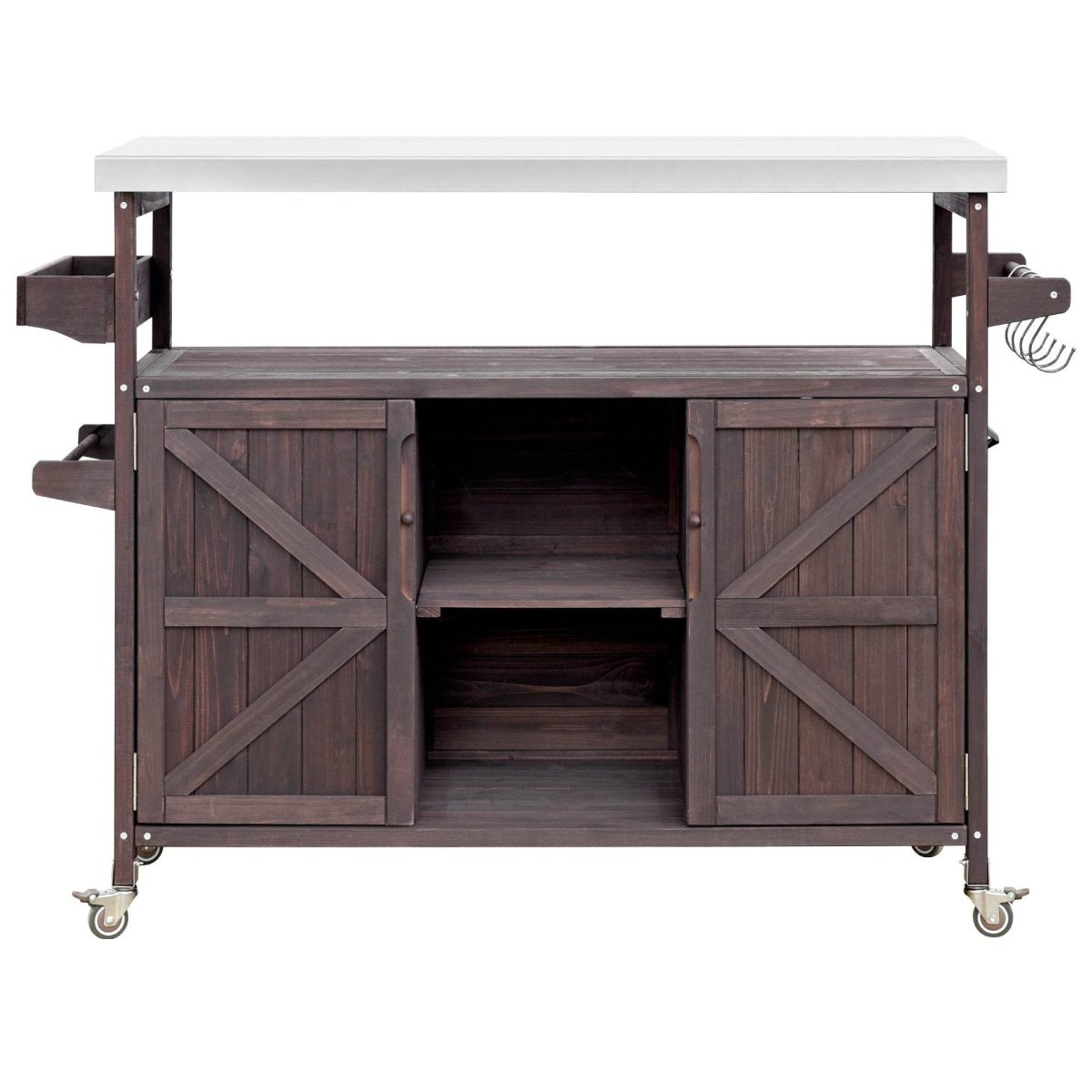 Farmhouse Solid Fir Wood Outdoor Kitchen Island Cart - Driftwood - Omega Lifestyles