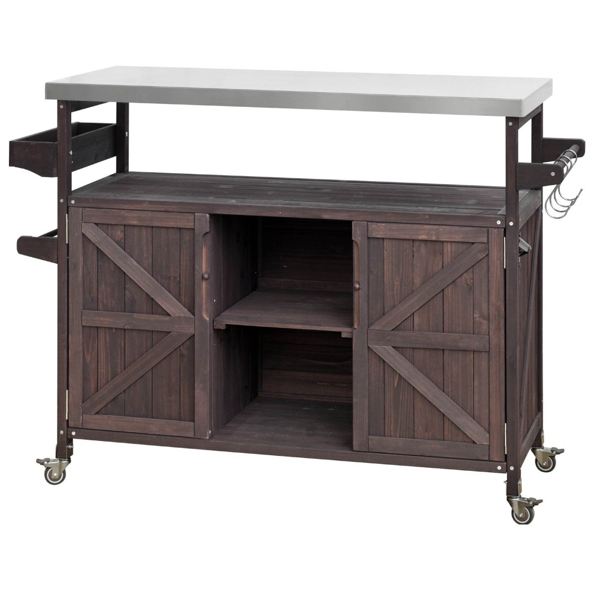 Farmhouse Solid Fir Wood Outdoor Kitchen Island Cart - Driftwood - Omega Lifestyles