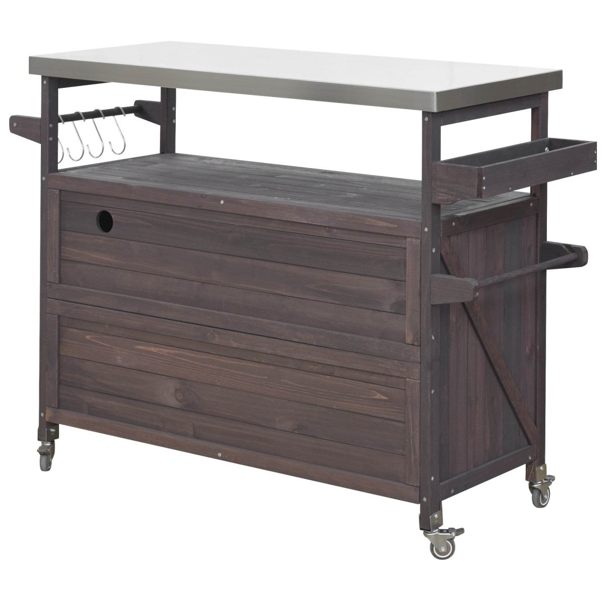 Farmhouse Solid Fir Wood Outdoor Kitchen Island Cart - Driftwood - Omega Lifestyles