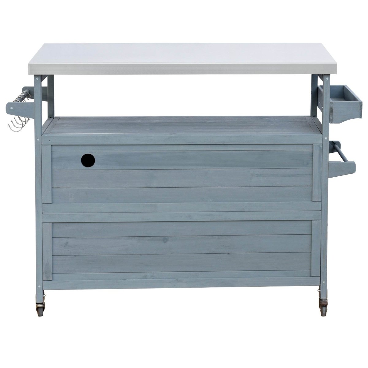 Farmhouse Solid Fir Wood Outdoor Kitchen Island Cart - Driftwood - Omega Lifestyles