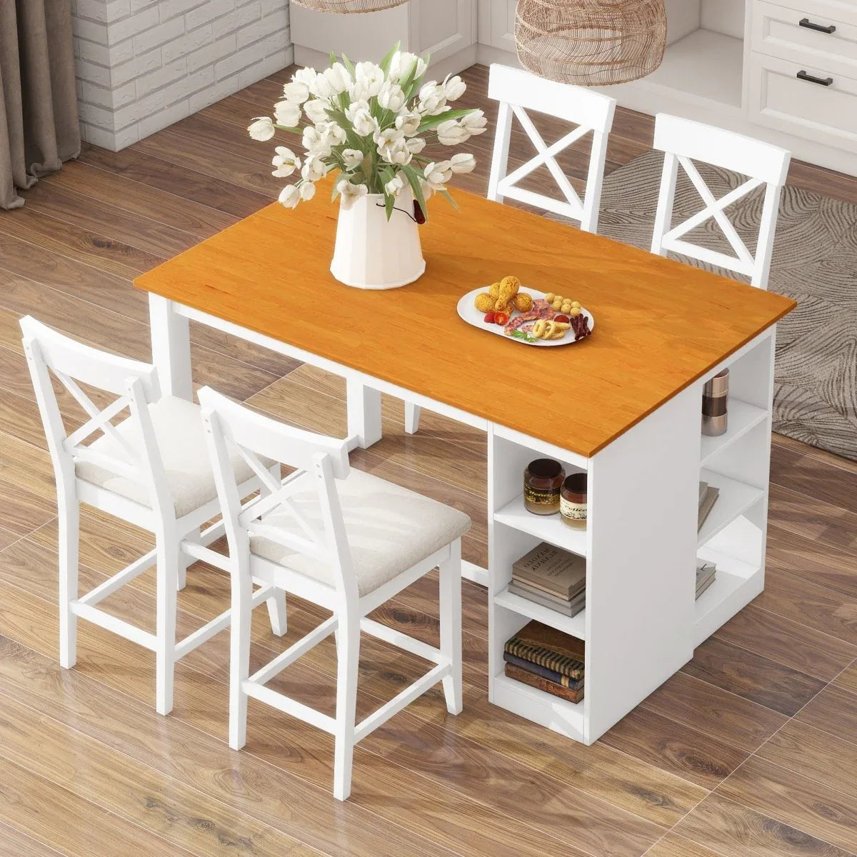 Farmhouse Solid Wood 5-Piece Counter Height Dining Set - Omega Lifestyles