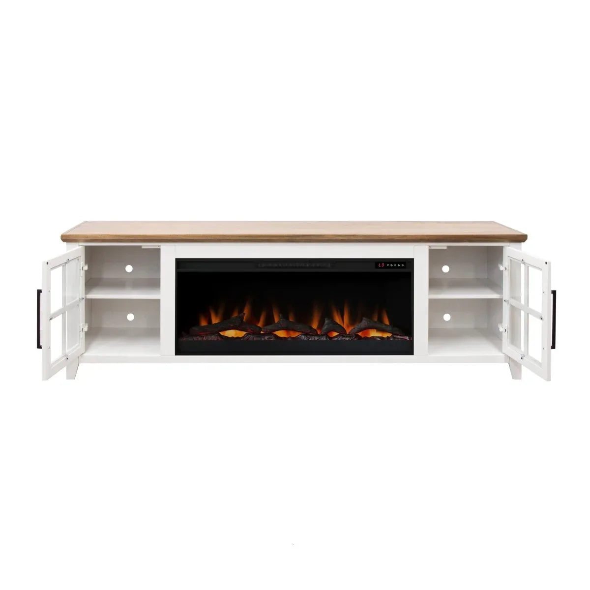 Farmhouse Style 83-Inch Fireplace TV Stand White Bourbon - Omega Lifestyles