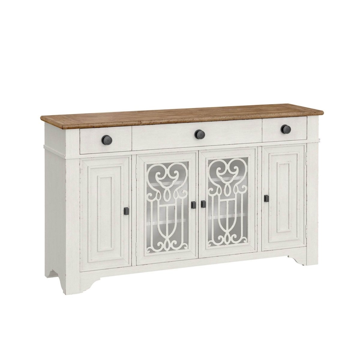 Farmhouse Style Brown White Engineered Wood Server - Driftwood - Omega Lifestyles