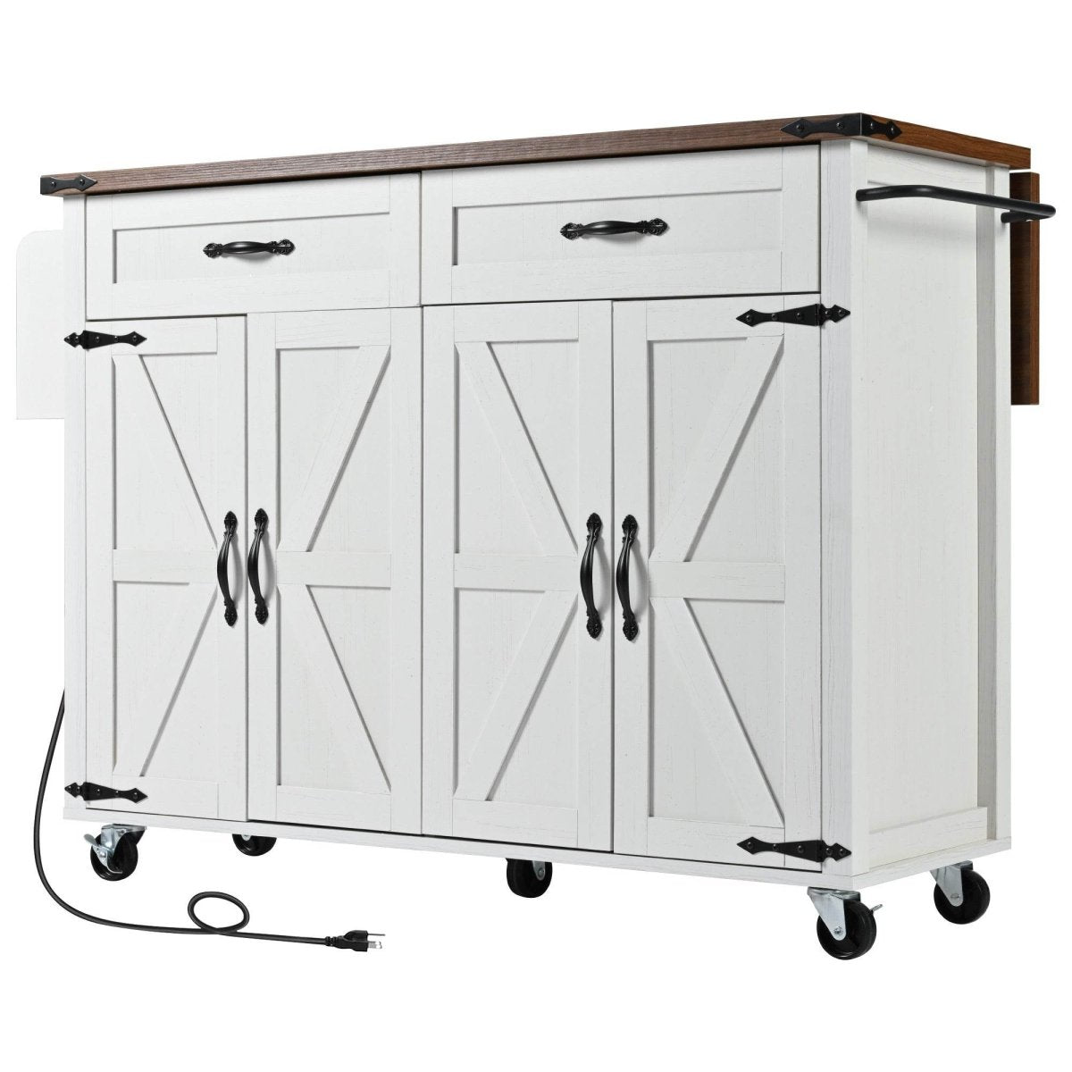Farmhouse Style Kitchen Island Cart With Power Outlet - Driftwood - Omega Lifestyles