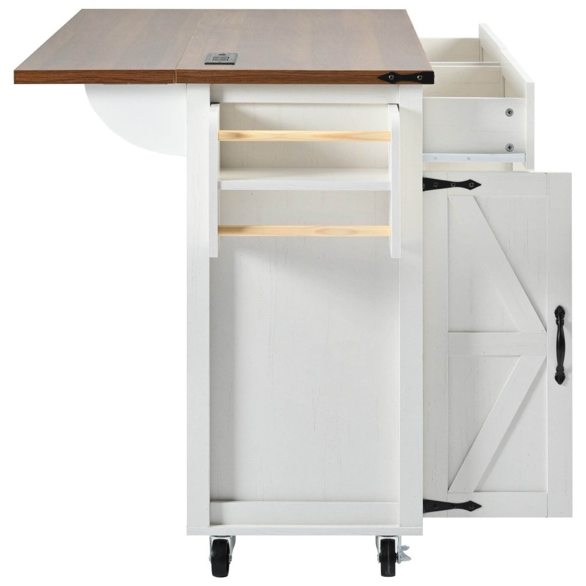 Farmhouse Style Kitchen Island Cart With Power Outlet - Driftwood - Omega Lifestyles