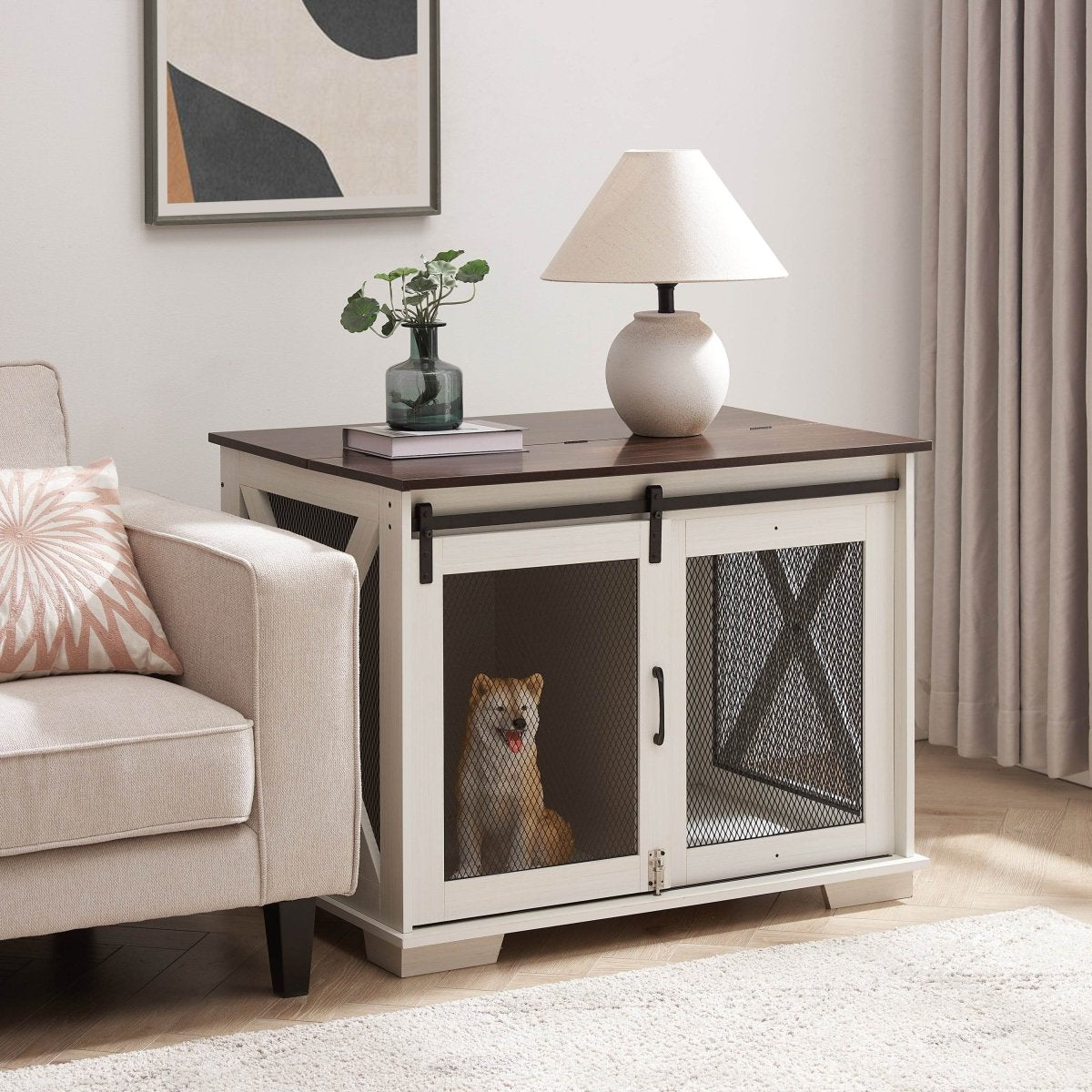 Farmhouse Wooden Dog Crate Furniture With Sliding Door - Sleep Galleria