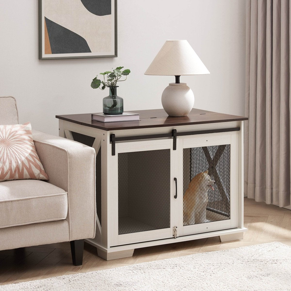 Farmhouse Wooden Dog Crate Furniture With Sliding Door - Sleep Galleria