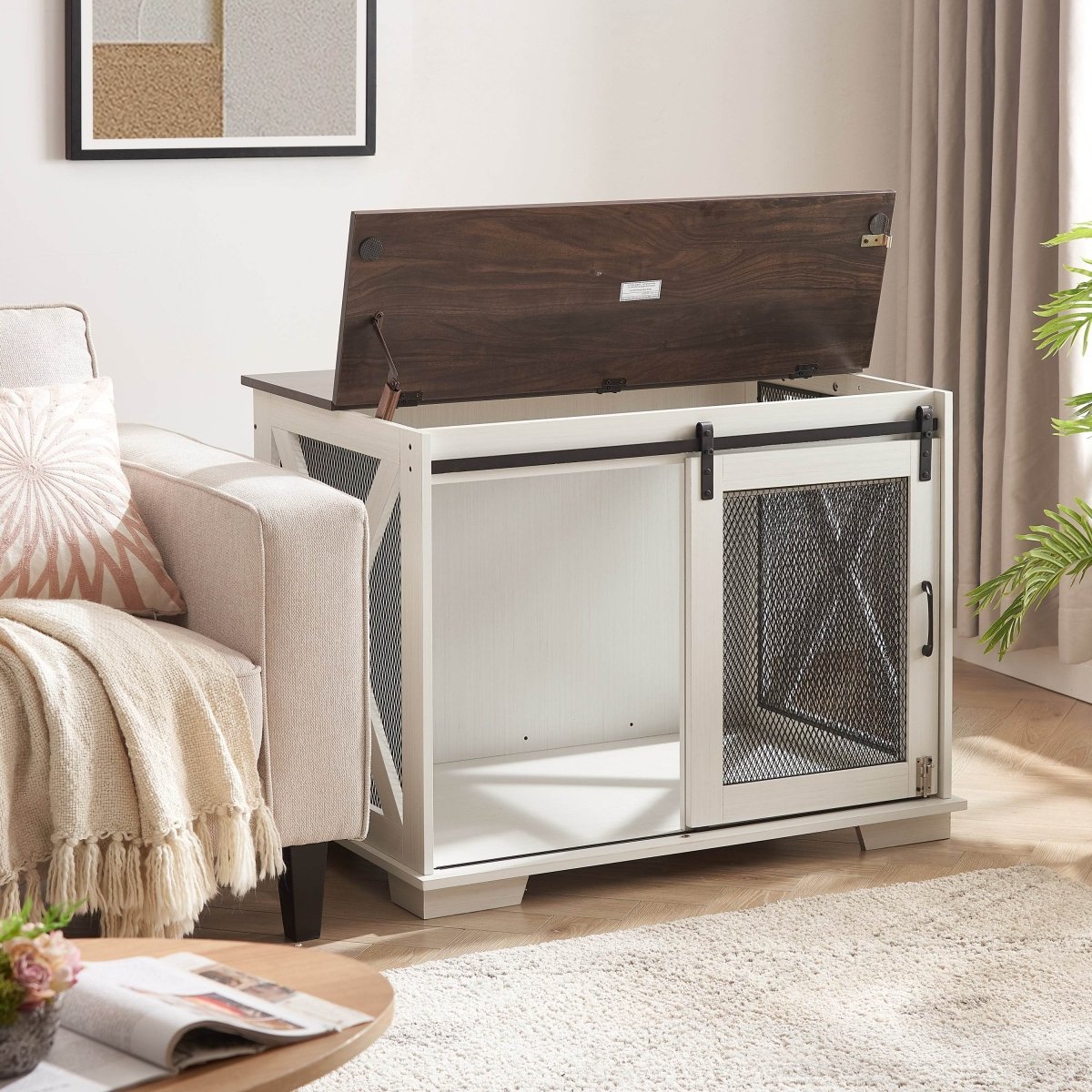 Farmhouse Wooden Dog Crate Furniture With Sliding Door - Sleep Galleria