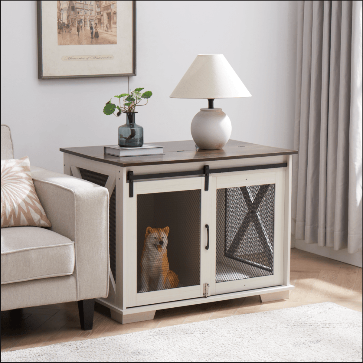 Farmhouse Wooden Dog Crate Furniture With Sliding Door - Sleep Galleria