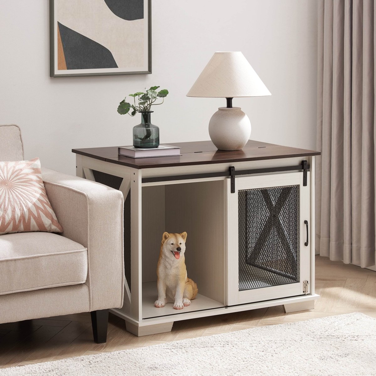 Farmhouse Wooden Dog Crate Furniture With Sliding Door - Sleep Galleria