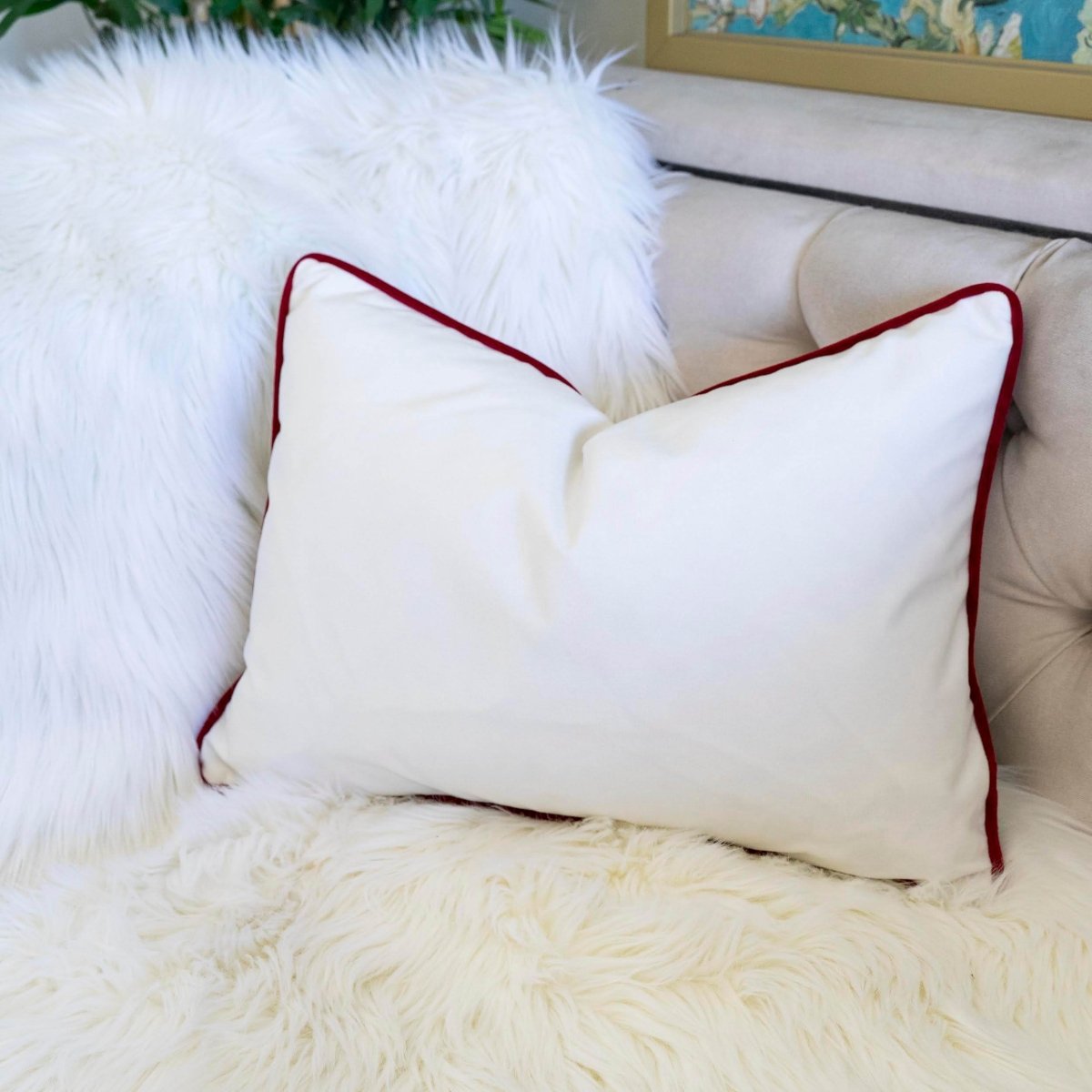 Festive Embroidered JOY Velvet Lumbar Throw Pillow 14x20 Inch - Driftwood - Omega Lifestyles