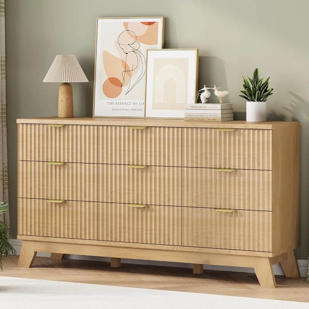Fluted MidCentury Modern 9-Drawer Wooden Dresser - Omega Lifestyles