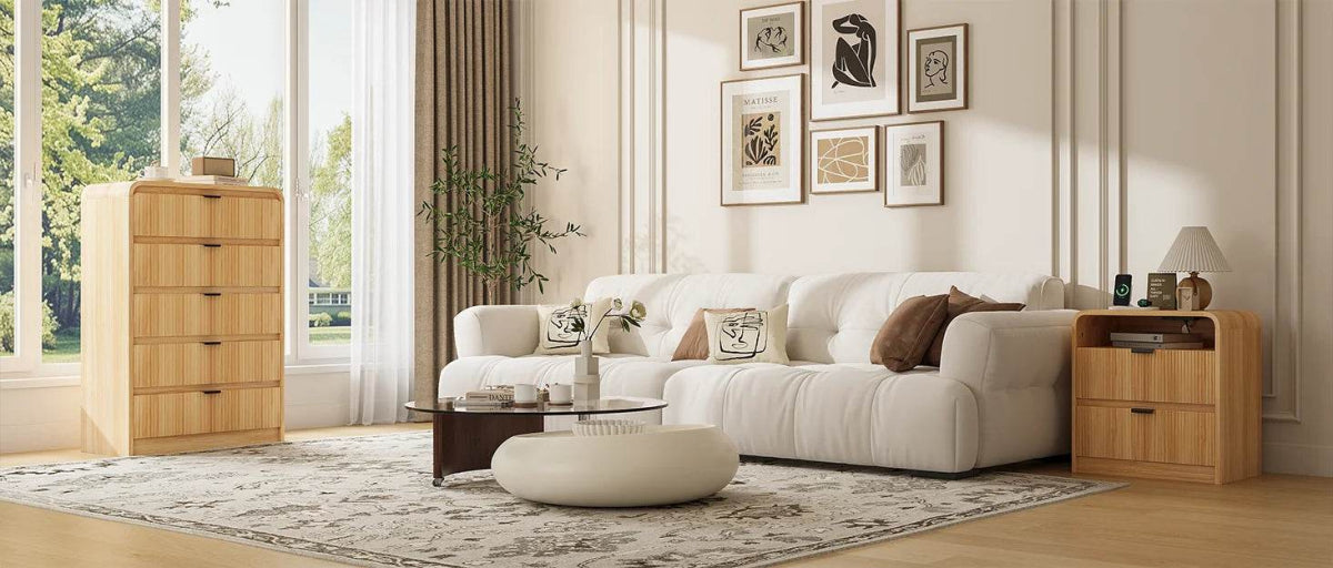 Fluted Modern Nightstand With Charging Station - Omega Lifestyles