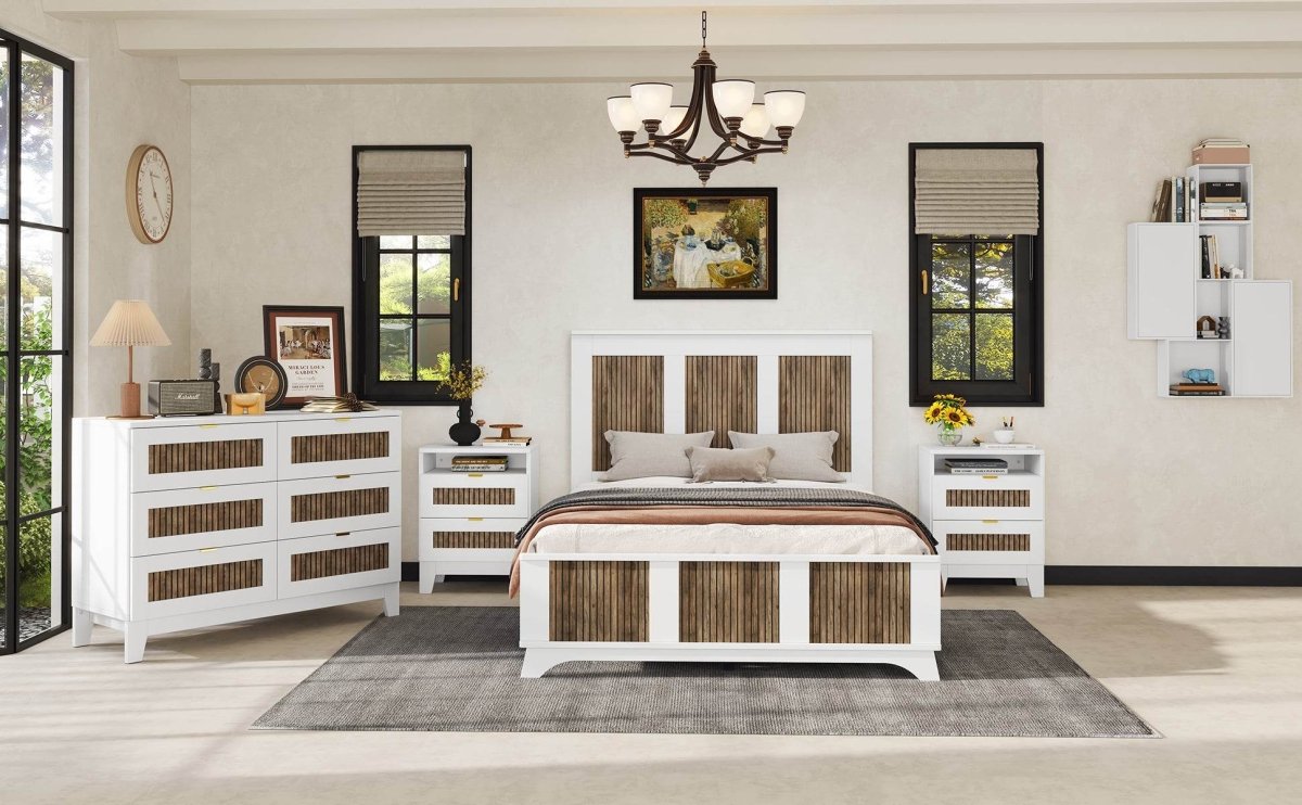 Full Farmhouse Wooden Platform Bed With Plywood Slats - Driftwood - Omega Lifestyles