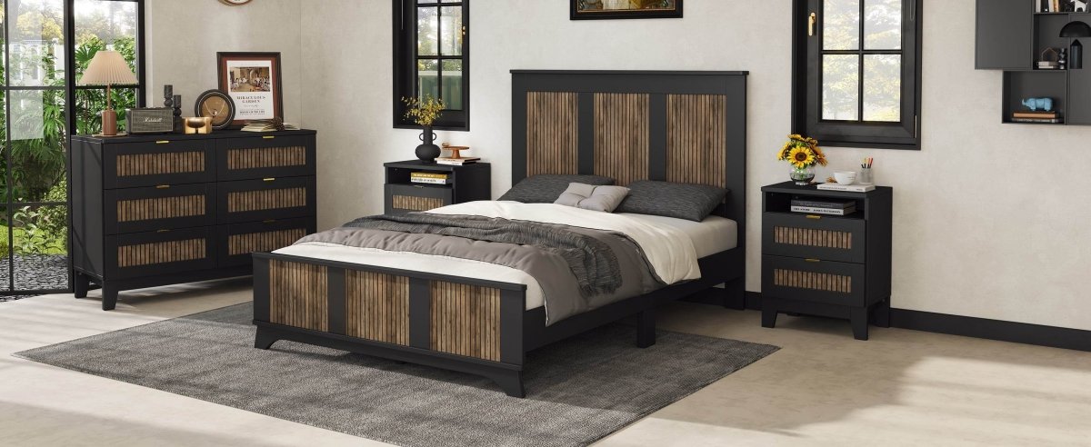 Full Farmhouse Wooden Platform Bed With Plywood Slats - Driftwood - Omega Lifestyles