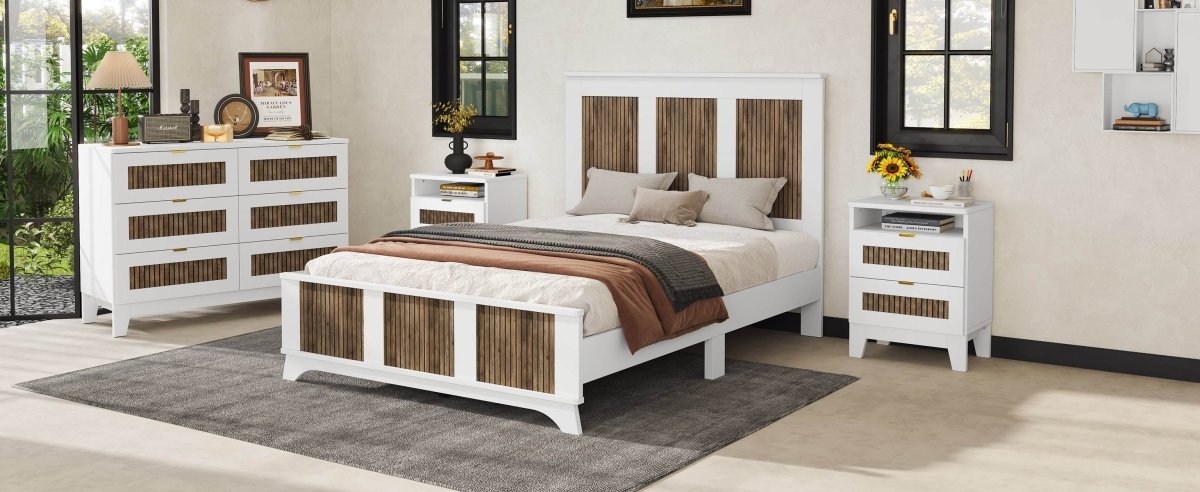 Full Farmhouse Wooden Platform Bed With Plywood Slats - Driftwood - Omega Lifestyles