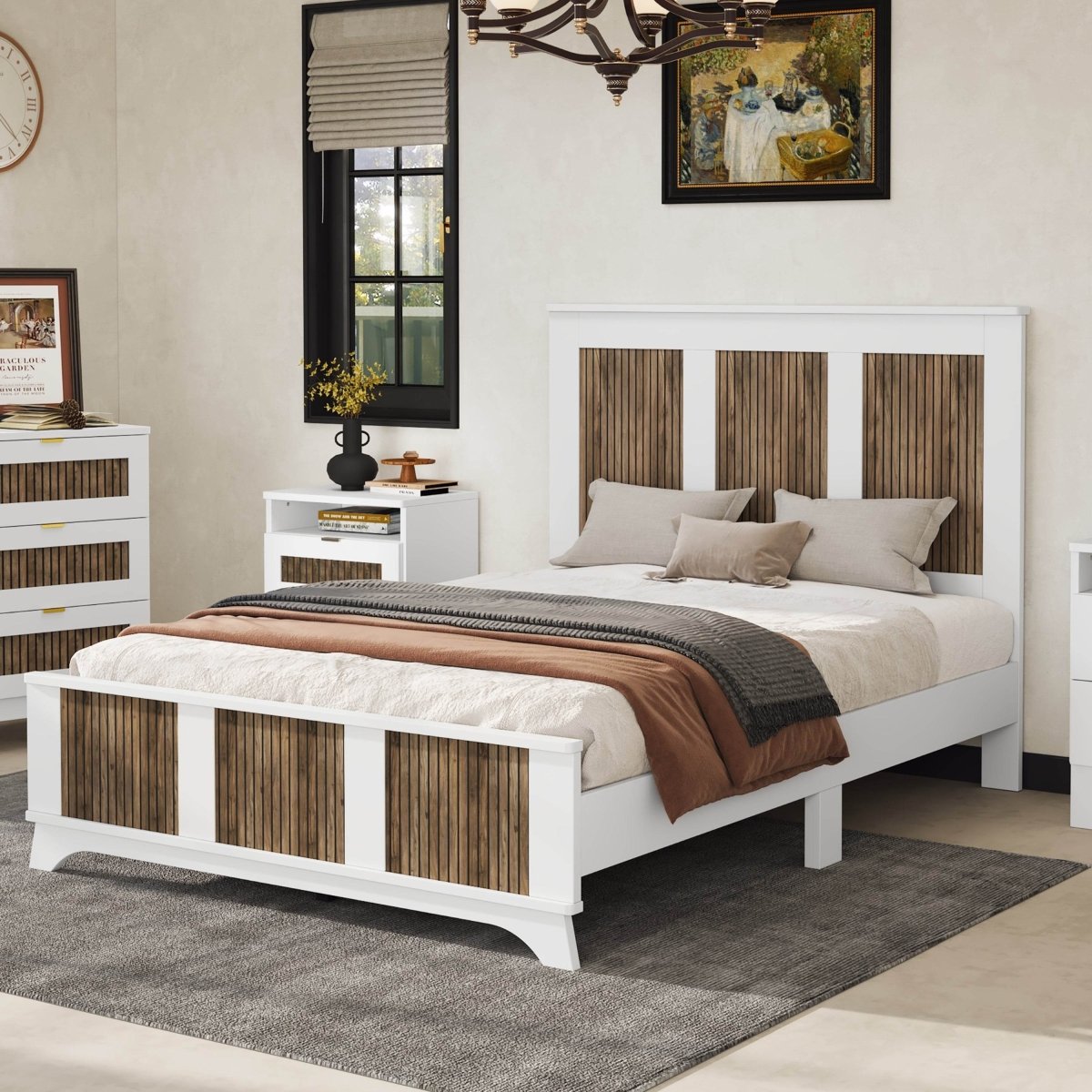 Full Farmhouse Wooden Platform Bed With Plywood Slats - Driftwood - Omega Lifestyles
