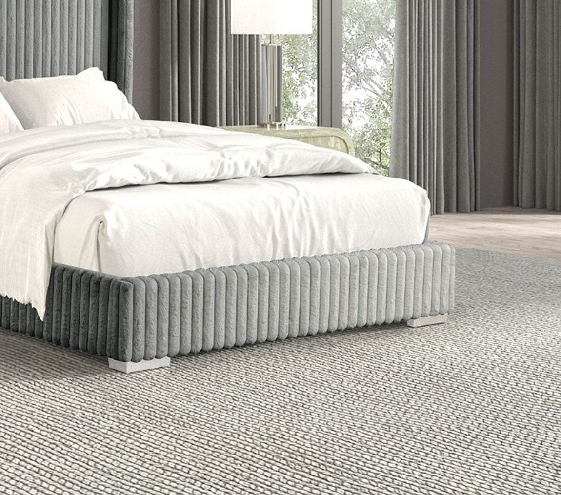 Full Gray Chenille Upholstered Contemporary Full Size Bed Frame - Driftwood - Omega Lifestyles