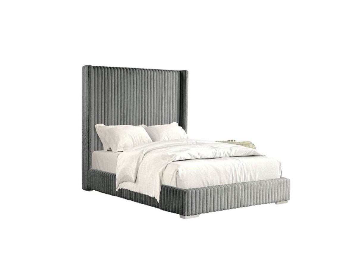 Full Gray Chenille Upholstered Contemporary Full Size Bed Frame - Driftwood - Omega Lifestyles