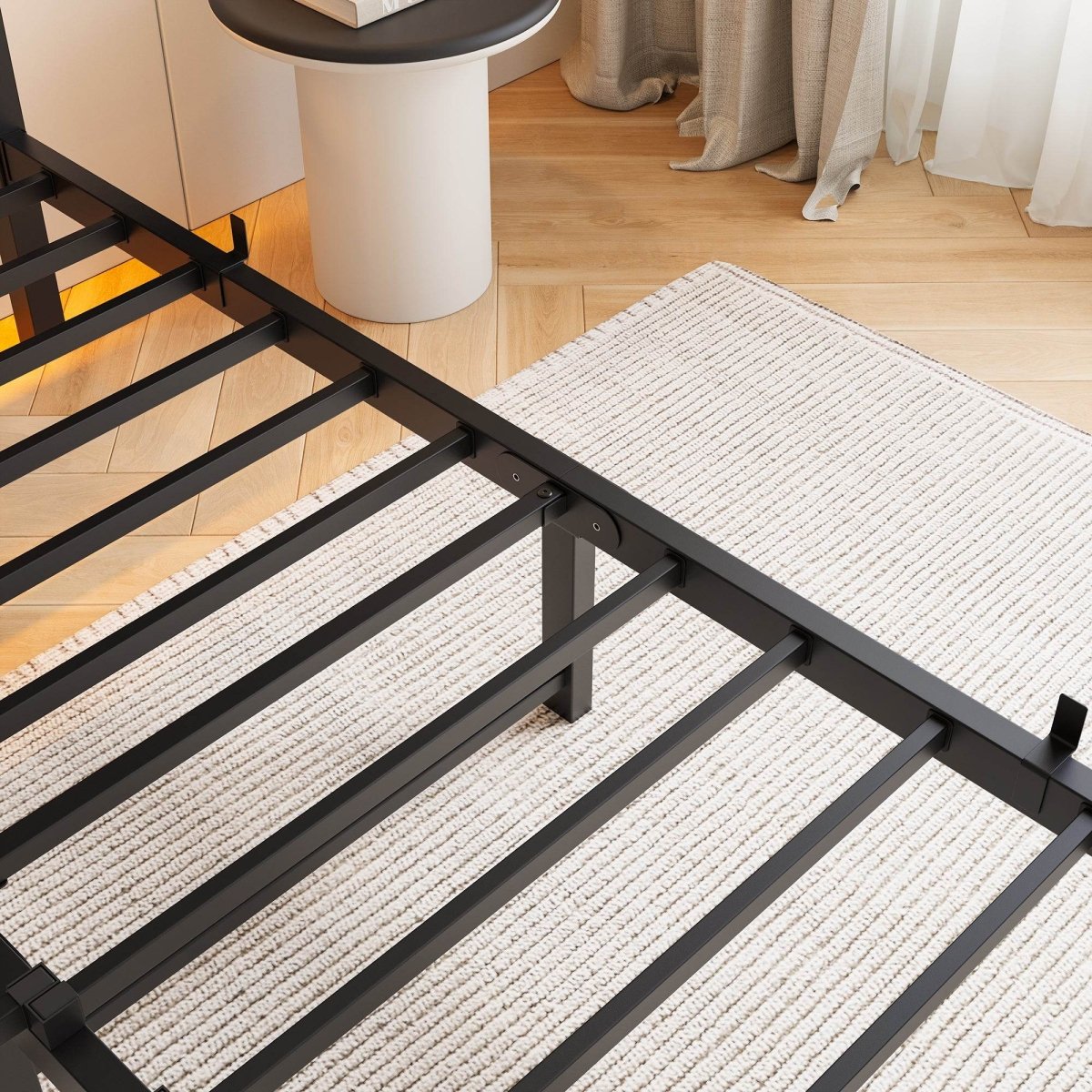 Full Metal And Wood Full Bed Frame With RGB Lights - Driftwood - Omega Lifestyles