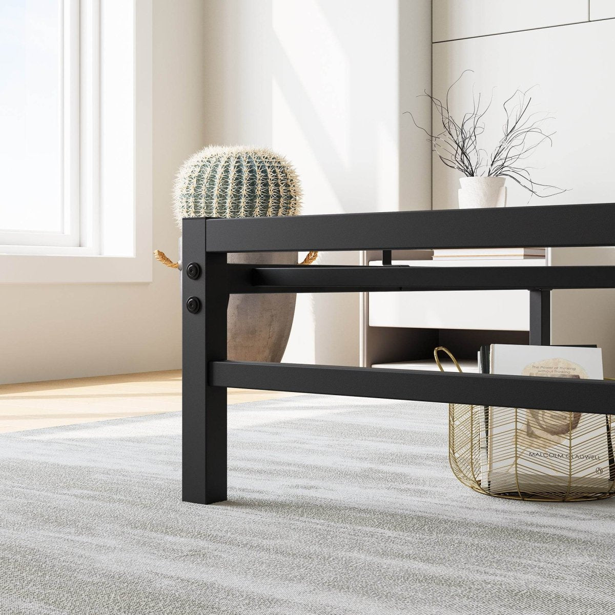 Full Metal And Wood Full Size Platform Bed Frame - Driftwood - Omega Lifestyles