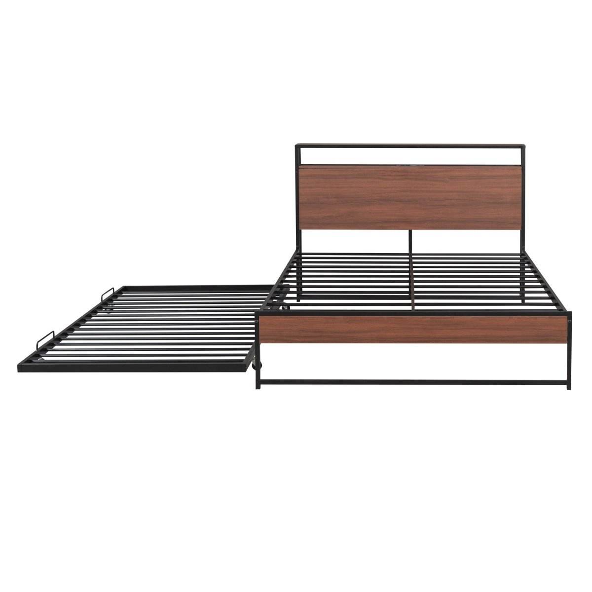 Full Metal Platform Bed Frame With Trundle USB Ports - Sleep Galleria